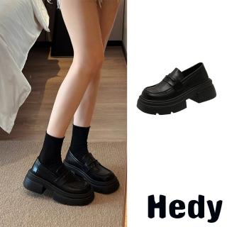 【Hedy】厚底樂福鞋/經典大圓頭復古厚底樂福鞋(黑)