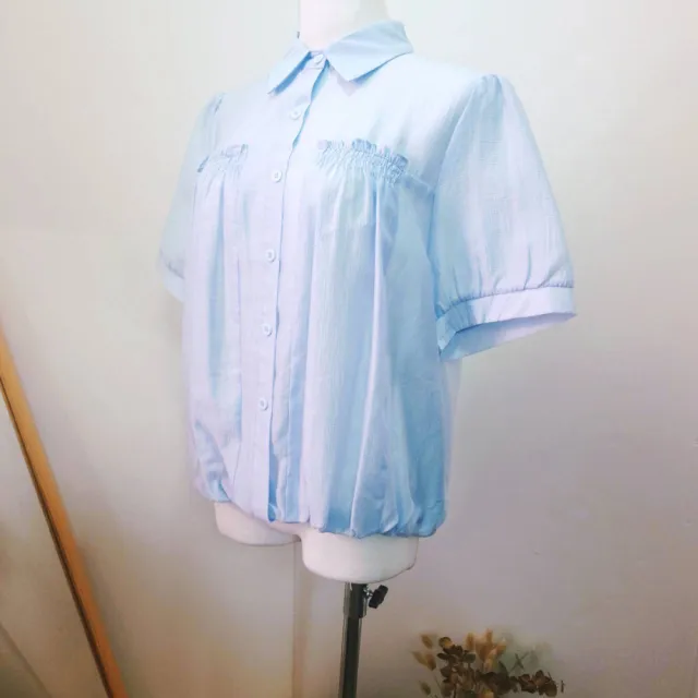 【YUTZUYA 優姿雅】平靜淡藍抽皺半門襟上衣(上衣/抽皺/半門襟)