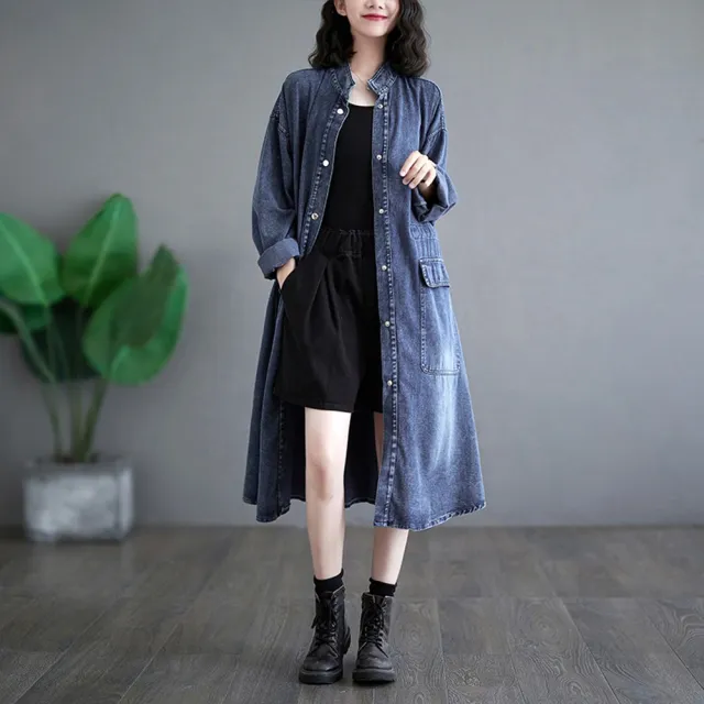 【巴黎精品】現貨+預購 美式牛仔外套丹寧夾克經典牛仔襯衫休閒上衣(寬鬆襯衫大口袋長版女外套a1jc76)