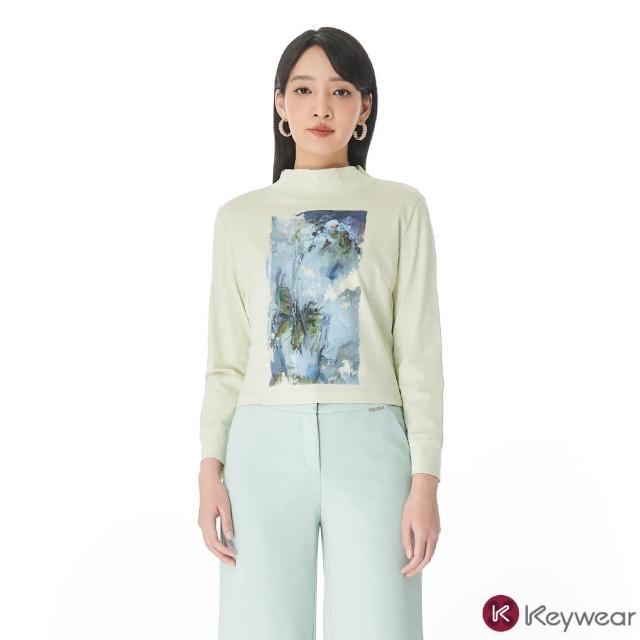 【KeyWear 奇威名品】小高領修身印花上衣