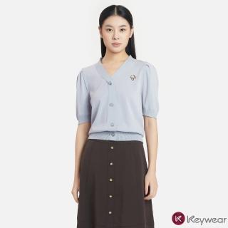 【KeyWear 奇威名品】泡泡袖V領針織上衣