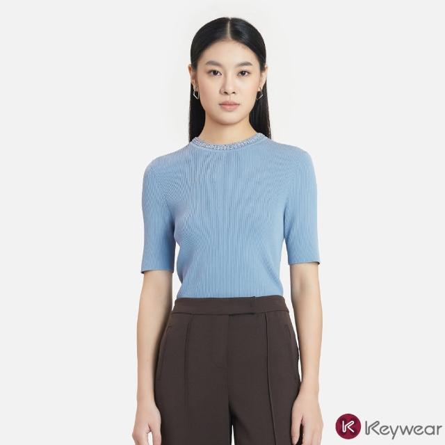 【KeyWear 奇威名品】圓領釘珠短袖上衣(共2色)