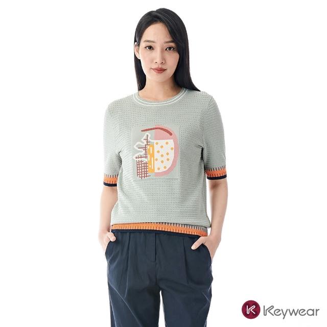 【KeyWear 奇威名品】抽象夢境圓領針織上衣