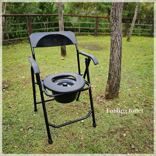 【May Shop】行動不便老人可摺疊馬桶椅黑色/鋁合金 露營馬桶座 行動馬桶(戶外方便入廁)