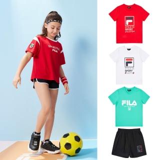 【FILA官方直營】KIDS 童裝 男童 女童 童短袖圓領上衣 / 針織短褲(任選)