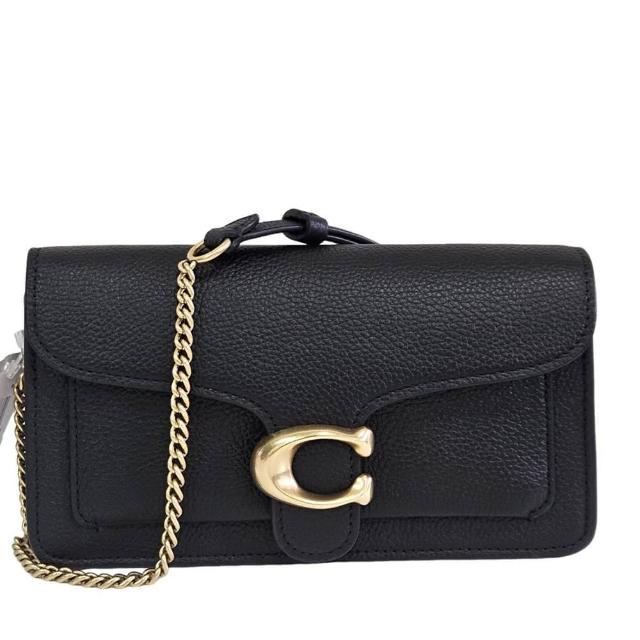 【COACH】專櫃 Tabby clutch 荔枝紋皮革鍊帶斜背包(黑色/贈原廠防塵袋紙袋母親節送禮)