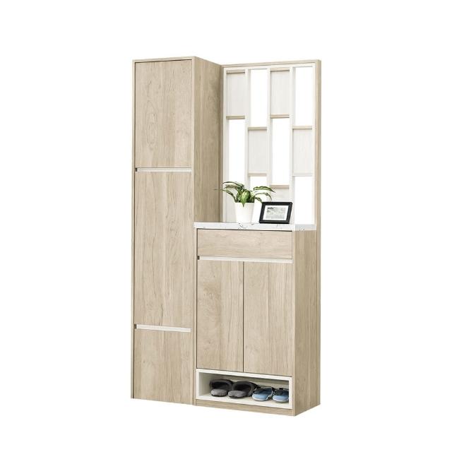 【BODEN】羅菲3.3尺仿石面造型屏風玄關高鞋櫃組合(二門附穿鞋椅鞋櫃+二門單抽屏風鞋櫃)