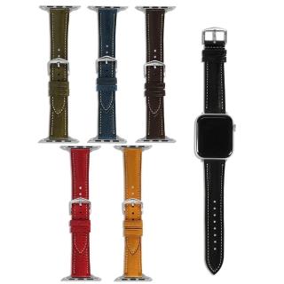 【Watchband】Apple Watch 全系列通用錶帶 蘋果手錶替用錶帶 牛皮錶帶(黑/深咖啡/藍/綠/黃/紅色)