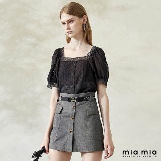 【mia mia】蕾絲織帶方領上衣