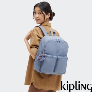 【KIPLING官方旗艦館】灰藍色多拉鍊收納後揹包-CHARNELL