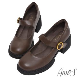 【Ann’S】小眾變大眾-復古皮革厚底粗跟瑪莉珍樂福鞋6cm(咖)