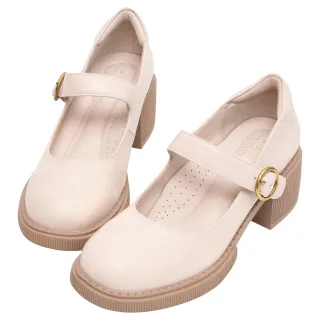 【Ann’S】小眾變大眾-復古皮革厚底粗跟瑪莉珍樂福鞋6cm(米白)