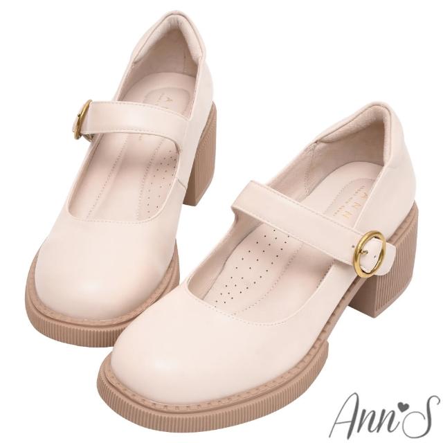 【Ann’S】小眾變大眾-復古皮革厚底粗跟瑪莉珍樂福鞋6cm(米白)