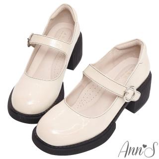 【Ann’S】小眾變大眾-時髦漆皮厚底粗跟瑪莉珍樂福鞋6cm(米白)