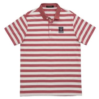 【金安德森】男裝短袖上衣-羅紋領條紋POLO衫 經典格紋門襟 品牌胸章(淺粉紅色)