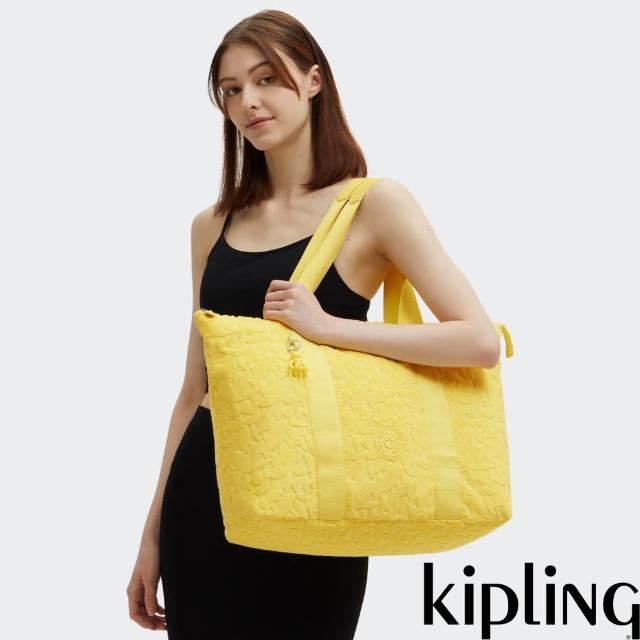 【KIPLING官方旗艦館】沙灘黃棕櫚印花手提肩背托特包-ART M RESORT