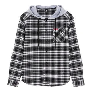 【PLAYBOY】格子連帽襯衫(黑色)