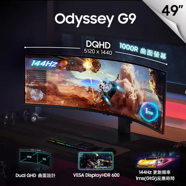 【Samsung 三星】S49FG916EC Odyssey 電腦螢幕(49型/1000R/雙2K/144Hz/HDR600/畫面PIP+PBP功能)