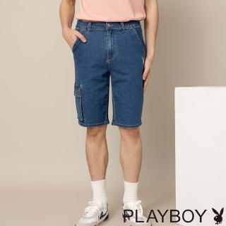 【PLAYBOY】彈力舒適口袋牛仔短褲(牛仔藍色)
