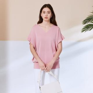【ICHE 衣哲】氣質微甜V領荷葉造型上衣-2色(花簇粉)