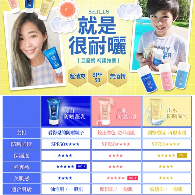 【SHILLS 舒兒絲】很耐曬超清爽美白防曬凝乳SPF50★★★★4入(無酒精/全身適用/海洋友善)