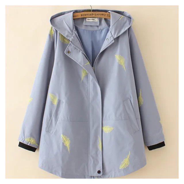 【ASister 小姊姊】現貨在庫★防風外套☆*連帽羽毛印花*Plus+拉鍊風衣(3色 XL-4XL T62 1951 #AS0730)