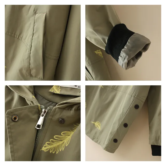 【ASister 小姊姊】現貨在庫★防風外套☆*連帽羽毛印花*Plus+拉鍊風衣(3色 XL-4XL T62 1951 #AS0730)