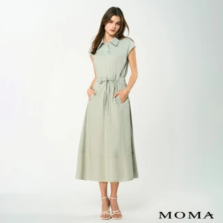 【MOMA】鼠尾草綠簡約輕盈綁帶長洋裝(淺綠色)