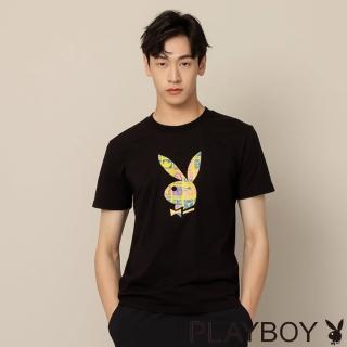 【PLAYBOY】相片印潮流兔頭圓領TEE(黑色)
