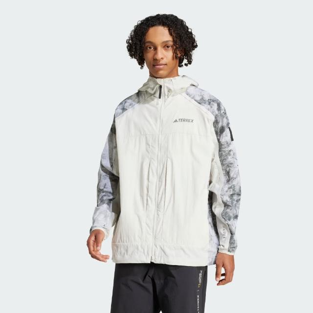 【adidas 愛迪達】外套 男 運動風衣外套 國家地理 防潑水 NG W.R AOP JKT 白灰 JD5838