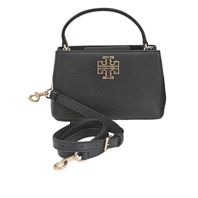 【TORY BURCH】TB Britten 簍空雙T LOGO 荔枝紋小號手提斜背包(黑色/贈原廠防塵袋紙袋母親節送禮)