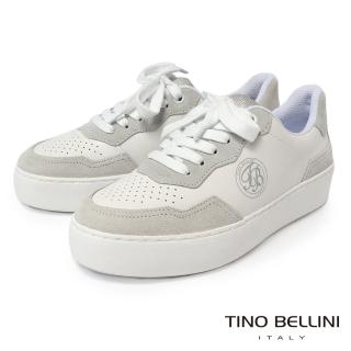 【TINO BELLINI 貝里尼】厚底休閒透氣雙配設計休閒鞋LB0T025-M(白灰)