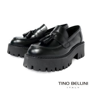 【TINO BELLINI 貝里尼】鬆糕厚底小流蘇樂福鞋FYLT050-1(黑色)
