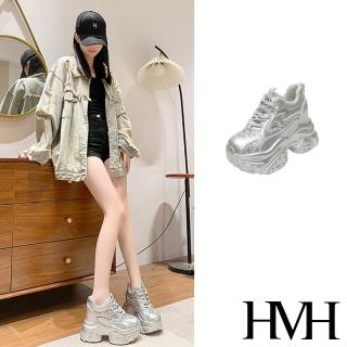 【HMH】厚底休閒鞋 內增高休閒鞋/閃耀金蔥撞色拼接個性厚底內增高休閒鞋(銀)