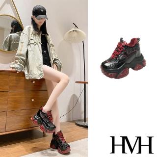 【HMH】厚底休閒鞋 內增高休閒鞋/閃耀金蔥撞色拼接個性厚底內增高休閒鞋(黑)