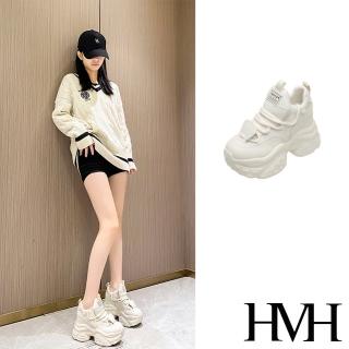 【HMH】厚底休閒鞋 內增高休閒鞋/百搭復古個性繫帶潮流厚底內增高休閒鞋(米)