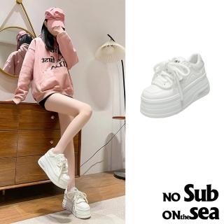 【NO SUB】厚底休閒鞋/個性復古圓頭百搭拼接鬆糕厚底休閒鞋(白)
