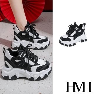 【HMH】厚底休閒鞋 內增高休閒鞋/潮流拼接撞色厚底百搭內增高休閒鞋(黑)