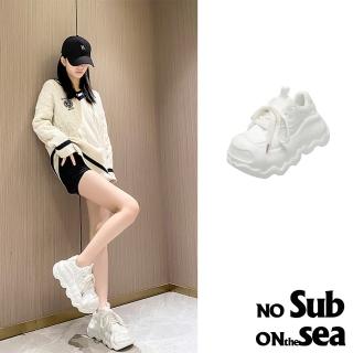【NO SUB】厚底休閒鞋/潮流字母幾何塊狀拼接厚底休閒運動鞋(白)
