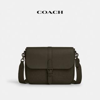 【COACH】蔻馳官方直營 WARNER經典Logo皮革郵差包-1J/橄欖綠色 土褐色(CAJ81)