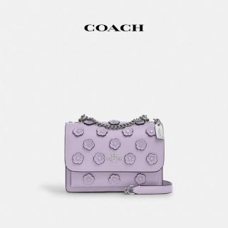 【COACH】蔻馳官方直營 KLARE花卉嵌花迷你斜背手袋-銀色硬體/丁香紫色(CAK00)
