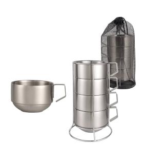 【May Shop】兩套組 304不鏽鋼中空隔熱小湯碗咖啡杯 含底座(4杯一組*2套)