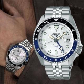 【SEIKO 精工】5 Sports GMT雙時區機械腕錶/冰川白42.5mm(SSK033K1/4R34-00A0S)