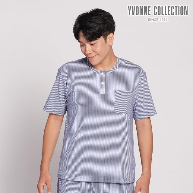 【YVONNE 以旺傢飾】直條提花短袖上衣-海島藍
