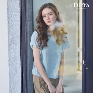 【Diffa】淺藍緹花前領開衩連袖上衣-女