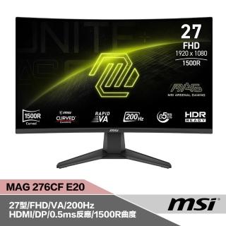 【MSI 微星】MAG 276CF E20 27型 曲面電競螢幕(FHD/VA/200Hz/DP+HDMI/HDR/0.5ms反應)