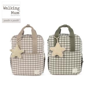【Walking Mum 官方直營】防潑水後背媽媽包(奶茶格紋/灰綠格紋)