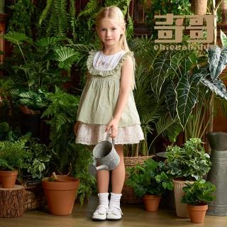 【奇哥】比得兔 女童裝 花花世界荷葉領繡花蕾絲無袖上衣(6-8歲)