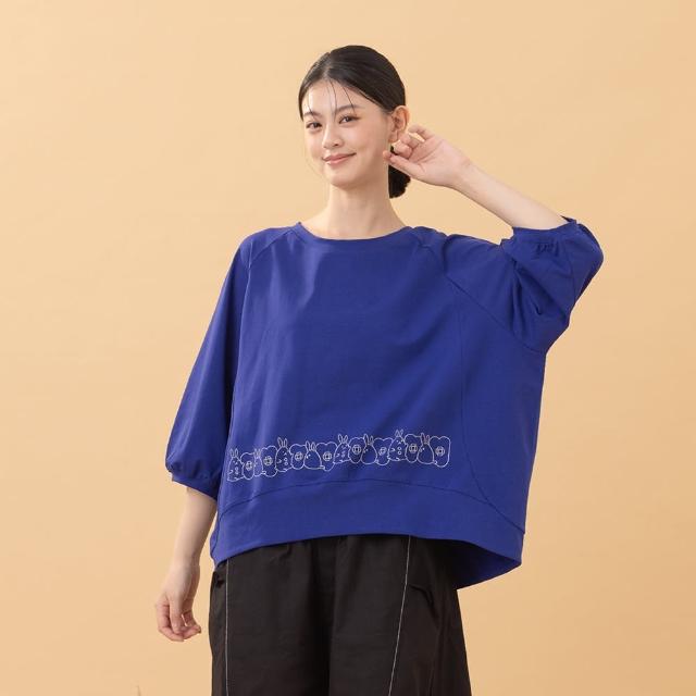 【MOSS CLUB】M小兔前後印花拉克蘭袖長袖上衣(藍 黑 綠 桔)