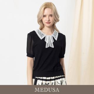 【MEDUSA 曼度莎】現貨-典雅蕾絲領拼接袖上衣（M-XL）｜女休閒上衣 氣質上衣 蕾絲上衣(601-5200A)